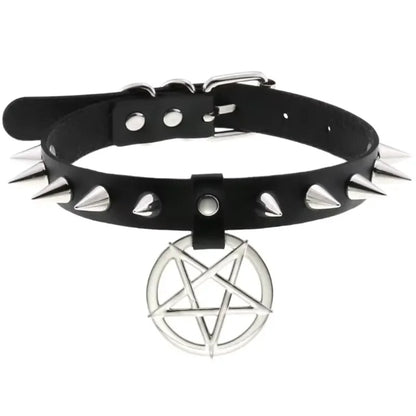 Pink Harajuku Gothic Spike Rivet Star Necklaces Collares Hip Hop Rock Black Bowknot PU Lace Leather Sexy Y2K Girl Choker Jewelry