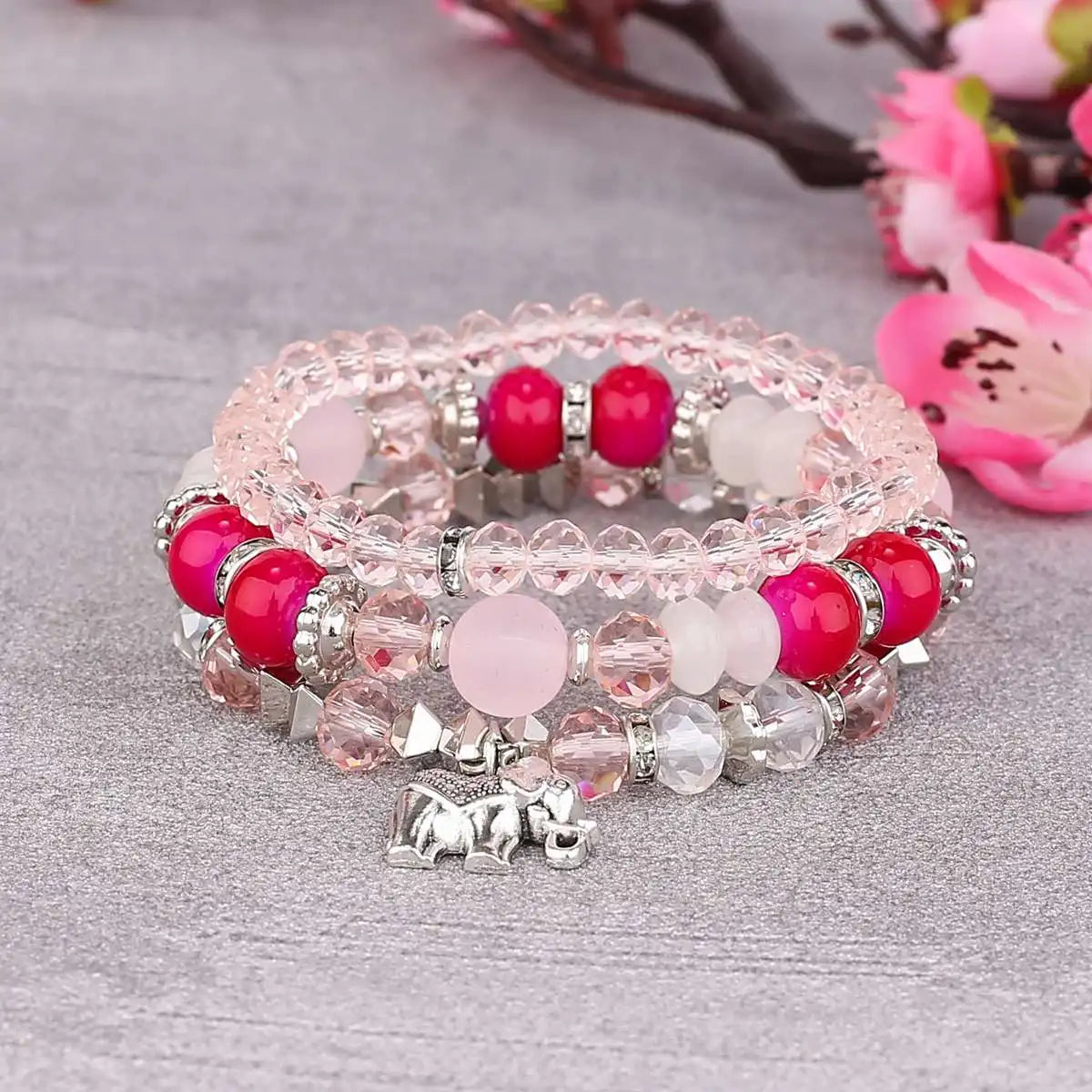 3pcs Boho Bohemian Pink Butterfly Pendant Charm Beads Bracelets Set For Women Stone Wristband Bracelet Bangles Pulseras Feminina
