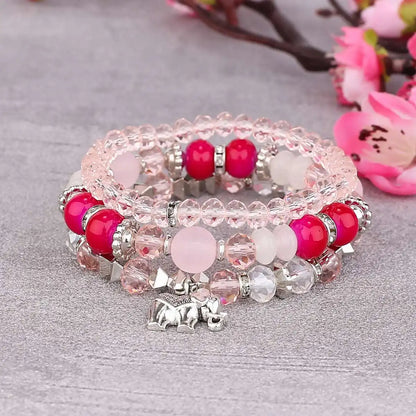 3pcs Boho Bohemian Pink Butterfly Pendant Charm Beads Bracelets Set For Women Stone Wristband Bracelet Bangles Pulseras Feminina