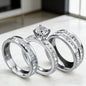3PCS Set Gold Plated Zirconia (cz) Wedding Engagement Band Stainless