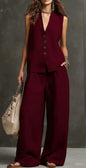 Outfits For Women 2 Piece Set Single-breasted Vest Pocket Solid Color Top Women Pocket Wide-leg Trousers Women's New Summer Suit