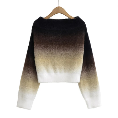Women’s Retro Gradient Off-Shoulder Sweater