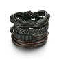 New Trendy Retro 4pcs/Set Bracelets & Bangles Men's Multilayer Black Leather Jewelry Charm Pulseiras Boyfriend Wristband
