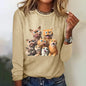 Womens Cat Print Loose T-Shirt Animal Print Long Sleeve Shirt Fashion Clothing 2024 Ladies Cute Print Long Sleeve