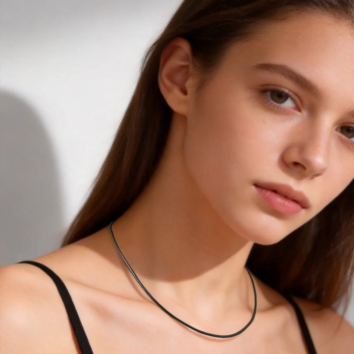 Black Waxed Cord Necklace for Women Minimalist Stainless Steel Clasp 2mm Waterproof Wax Rope Chain for Pendant 16/18/20inch