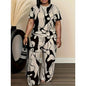 Conjuntos Femininos Summer Short-sleeved Fashion Print Suit Women's Round Neck Large Size T-shirt Wide-leg Trousers 2 Piece Suit