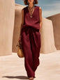 Hot Sale Women Simple Commuter Two Piece Set European Casual Short Sleeve T Shirt Wide Leg Pants Outfit
