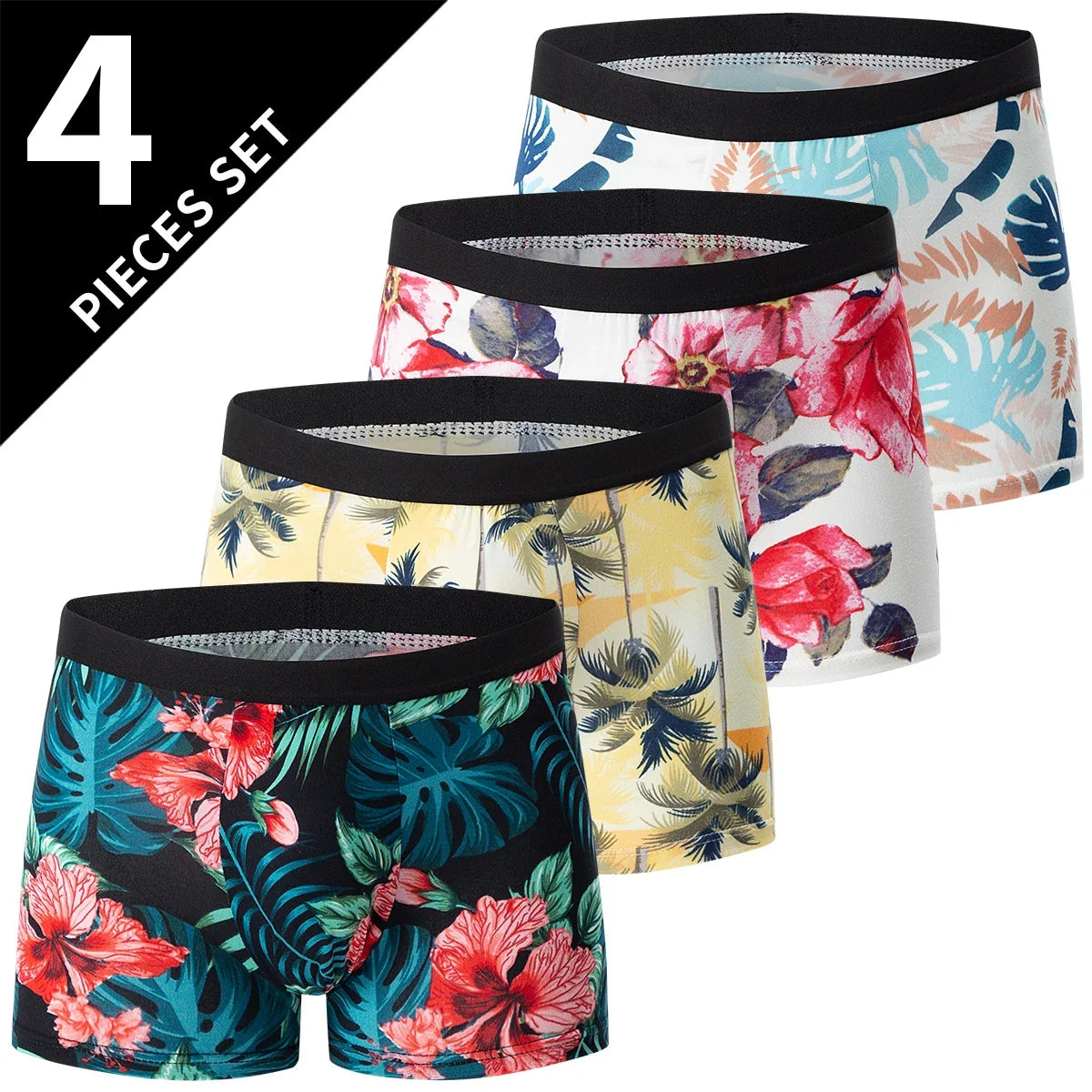 4-piece MEN'S Fashionable and Charming Flower Underwear