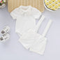 Mini Gentleman Outfit Newborn Baby Boy Formal Costumes Short Sleeve Shirt With Bow + Romper Short Pants Summer Fashion 2 Pcs Set