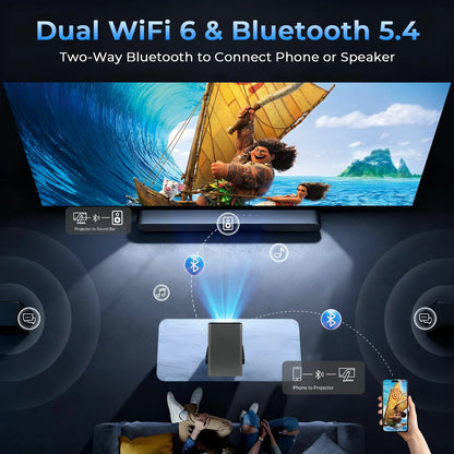 Lyncast 8K Support HD 1080P Auto Focus 2000ANSI Projector 5W Speaker Android 14 WiFi6 BT5.4 Outdoor Home Theater Projectors X7