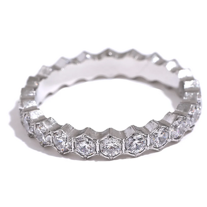 Exquisite White Cubic Zirconia Bling Stainless Steel Classic Thin Chic Ring Luxury Engagement Wedding Fashion Jewelry Gift