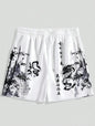 New men's summer shorts loose and luxurious shorts 3D printed casual bamboo forest dragon print Harajuku ancient style shorts