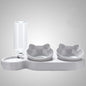Three In One Cat Feeding Station, Durable Plastic Food And Water Bowls, Cute Cat Ear Design, Suitable For Two Cats To Eat
