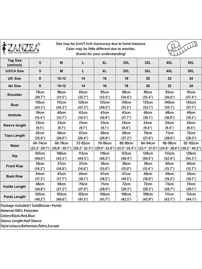 Women Pants Sets ZANZEA Fashion Summer 2 Piece Sets Plaid Outfits Casual Half Sleeve Blouse Wide Leg Trousers Street Tracksuit