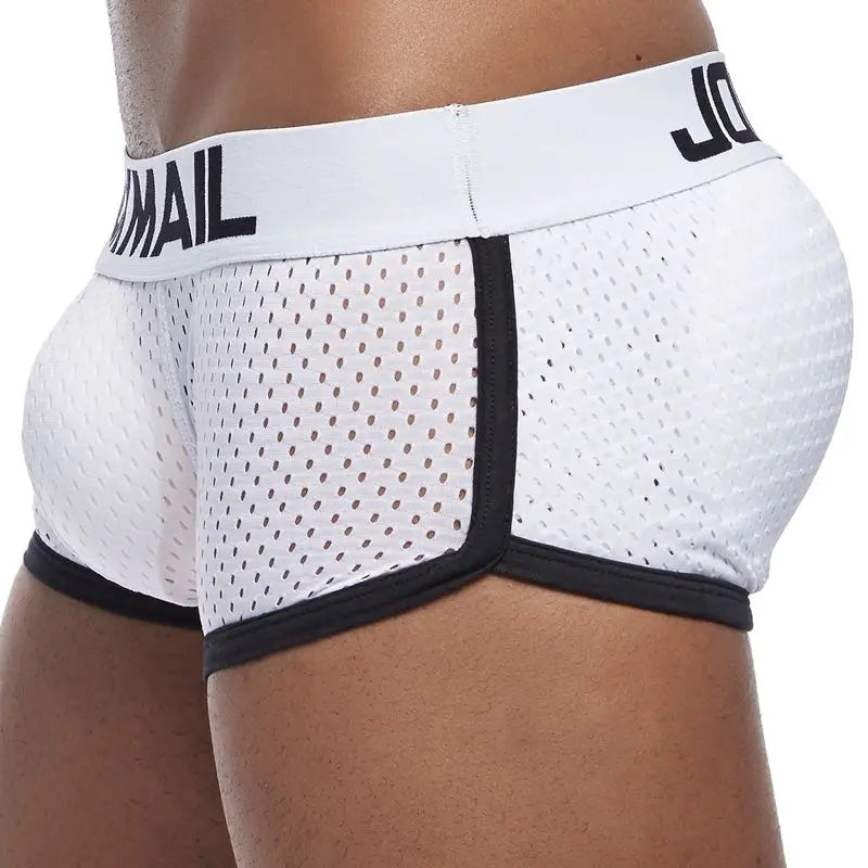 Jockmail Sexy Men Padded Underwear Mesh Boxer Briefs Buttocks Lifter Enlarge Butt Push Up Pad Underpants Penis Pouch Panties
