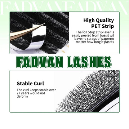 FADVAN 3D/4D/5D W Shaped Double Tips Eyelashes Extensions Natural Softlight Volume Fanning Lashes 0.07 Curl C D Black Eyelashes