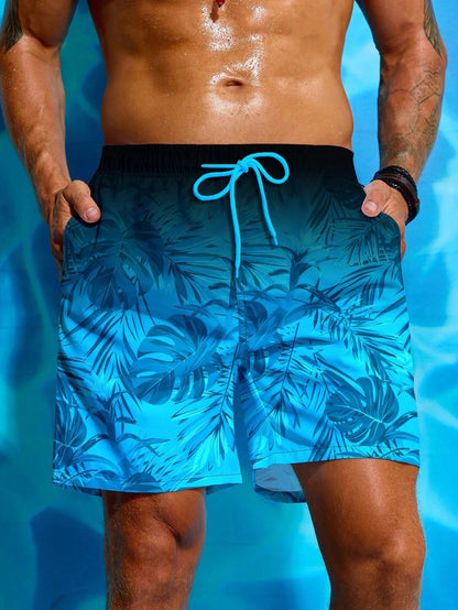 Men's Hawaiian 3D Gradient Palm Tree Pattern Beach Shorts Quick Dry Outdoor Leisure Sports Shorts Fashion Men's Shorts