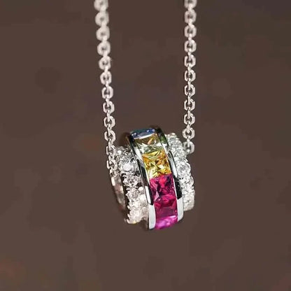 Huitan Statement Circle Pendant Necklace with Iregular Colorful Cubic Zirconia Luxury Trendy Women Daily Wear Necklace Jewelry