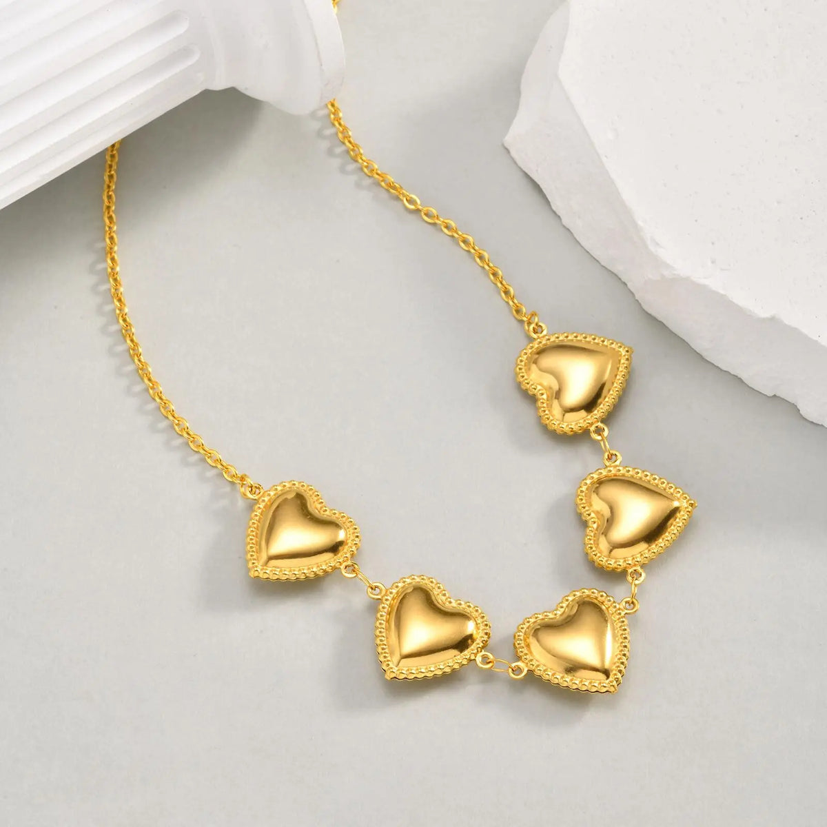 Waterproof Stainless Steel Heart Statement Necklace for Women, Non Tarnish 18k Gold Plated Party Jewelry
