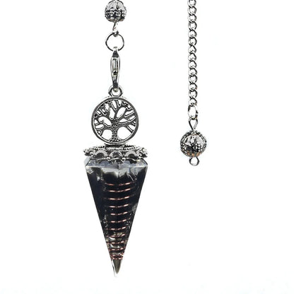20x52mm Natural Stone Pendulum Necklaces Tree of Life Hexagonal Cone Crushed Stone Amethysts Chakra Pendant Jewelry Accessories