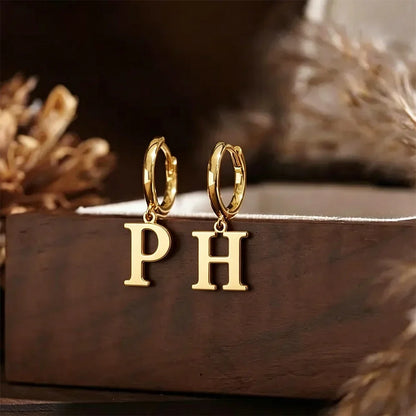 Custom Initial Letter Hoop Earrings Personalized Monogram Alphabet Pendant Gold Stainless Steel Earring Custom Name Jewelry Gift