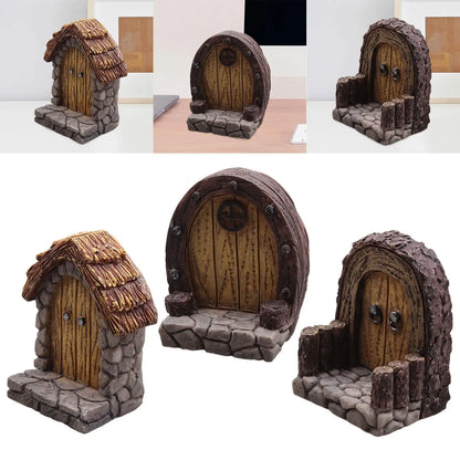 Miniature Garden Door Micro Landscape Lawn Ornament Garden Art Decorative Resin Mini Door Fairy Door for Living Room Lawn