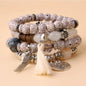 4Pcs/Set Fashion Crystal Stone Beads Chain Bracelet Set For Women I Love You Feather Tassel Charm Elastic Bangle Female Jewelry