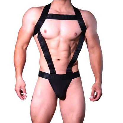 Men's Jockstrap Underwear Bodysuit Suspender Jumpsuits Sexy Lingerie Men Harness Hollow Out Bondage Elastic Hole Erotic Costume