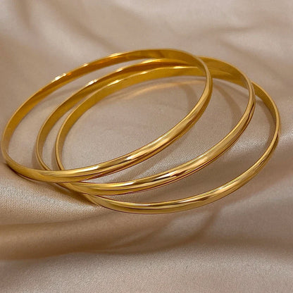 3pcs Glossy 18K Gold Plated Stainless Steel Bangle Bracelet for Women