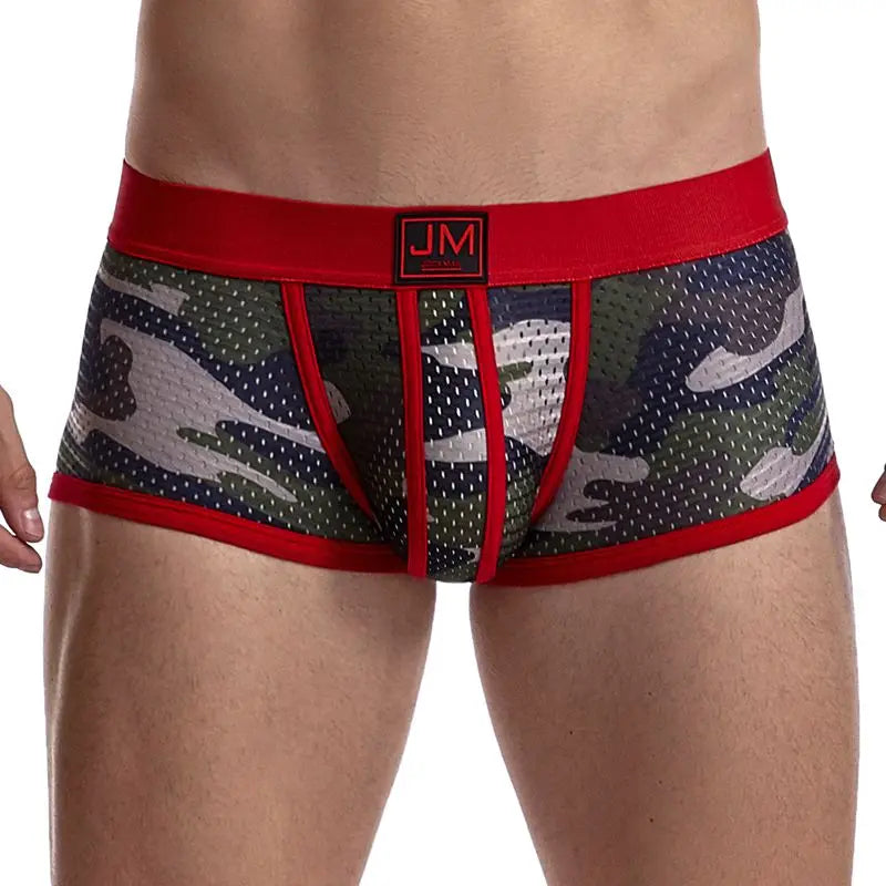 Camo Boxer Briefs Mesh Underwear Breathable for Gym/Running/Outdoor Sports Trunks Shorts Cueca Gay Male Panties Underpants