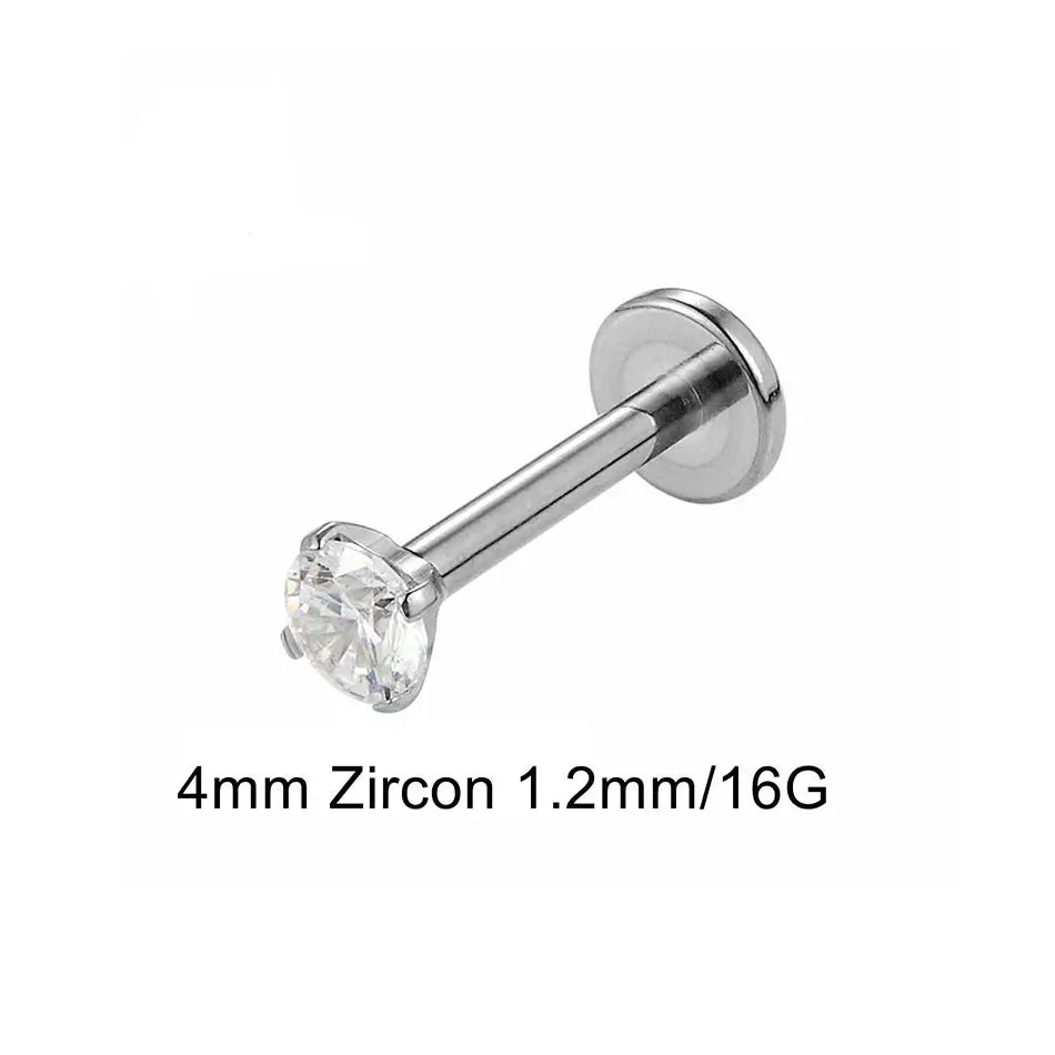 Titanium Labret Stud with Zircon Gem | Internally Threaded Body Jewelry