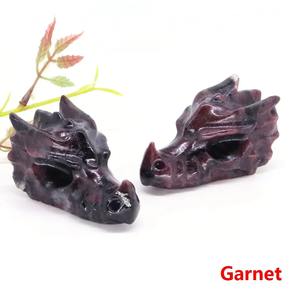 Dragon Head Statue Natural Gemstone - Garnet