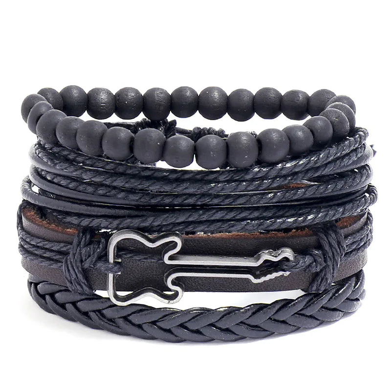 Modyle Multi-layer Gothic Leather Bracelet Set Punk Viantage Wings Charms Handwoven Bracelets for Men Jewelry Gifts