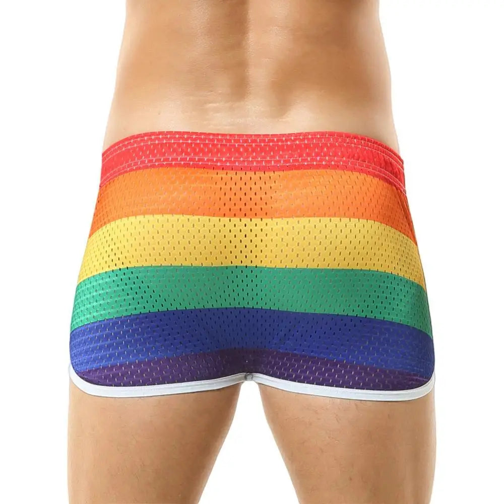 Men's Pajamas Shorts Skirts Breathable Mesh Elastic Underwear Boxer Shorts Sexy Homewear Men Sleep Bottoms Rainbow Shorts