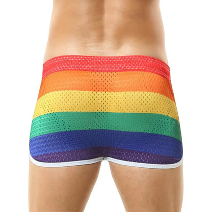 Men's Pajamas Shorts Skirts Breathable Mesh Elastic Underwear Boxer Shorts Sexy Homewear Men Sleep Bottoms Rainbow Shorts