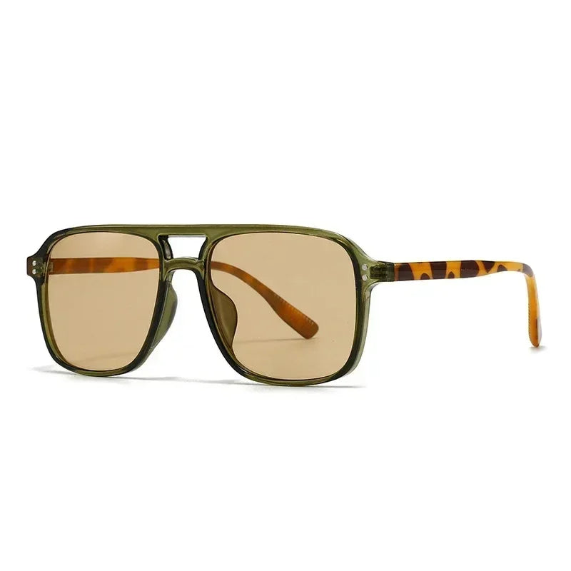 SO&EI Fashion Double Bridges Square Rivets Women Sunglasses Retro Men Gradient Shades UV400 Sun Glasses