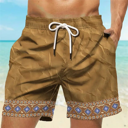 3D ethnic print men's casual shorts Tropical summer simple retro style fashion shorts quick-drying and comfortable close-fitting