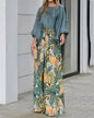 New Women's Clothing Set Lantern Sleeves Loose Top Printed Wide Leg Pants Two Piece Set Casual Ladies Trouser Outfit 2025 Summer