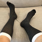 Man Transparent Sexy Stockings Men Ultra-thin Hight Tube Socks Sheer Elastic Striped Business Socks Formal Stockings