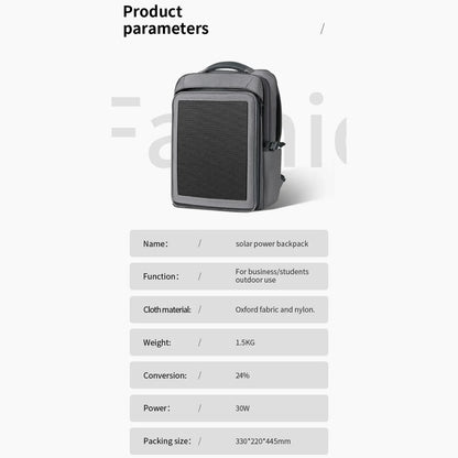 44x32x17cm 35L Solar Charging Backpacks 30W Solar Panel Oxford Cloth Lightweight Waterproof Zipper Bag Outdoor Bag Accessories