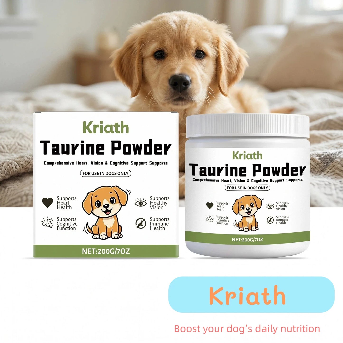 Dog Taurine Powder Easy-To-Mix Support Cognitive Health Enhance Hair Radiance Improve Heart Wellness Pet Nutritional Supplements
