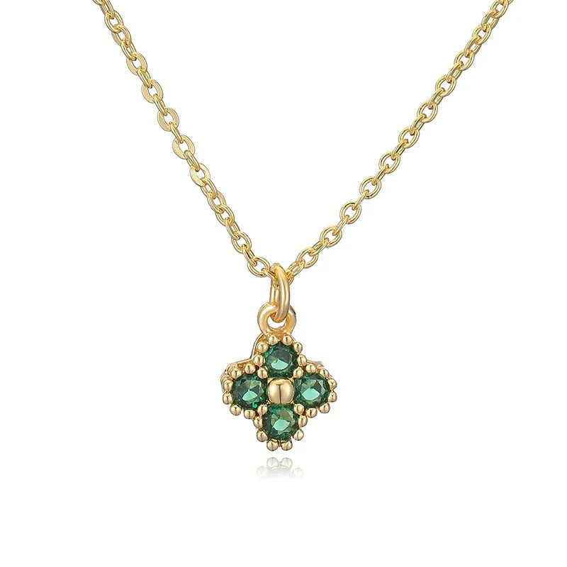 HECHENG, 18K Gold Plated Brass Cubic Zirconia Bijoux Exquisite Flower‑Shaped Women Necklace Dainty Collarbone Chain Jewelry Gift