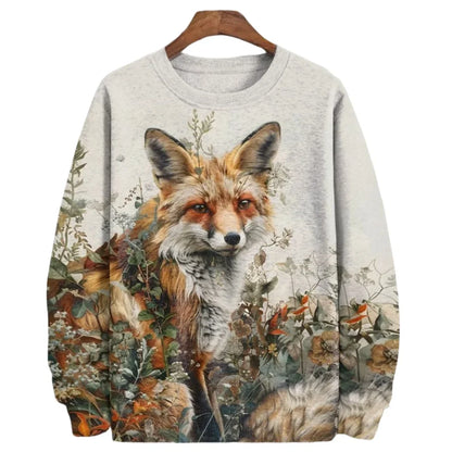 Animal Fox Printed Hoody Men Oversized Sweatshirts Hip Hop Round Neck Streetwear Clothing Loose Fleece Men's Hoodies Pullover