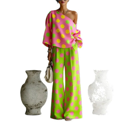 Bohemian Fashion Polka Dot Print Two-Piece Set Woman's Foreign Style