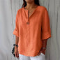 Summer Cotton Linen Blouses For Women 2025 Plus Size V-Neck Button Tee Shirts Casual Half Sleeve Black Tops Loose Women T Shirt
