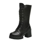 Winter Women's Boots 2025 New Thick Heel Lace-up Boots Fashion Platform Women Shoes  Zipper Round Head Women's Boots for Autumn