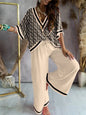 Missuoo Women's Loose Geometric Print V Neck Batwing Sleeve Top & Wide Leg Pants Set 2026 Summer Casual Loose 2 Piece Outfit