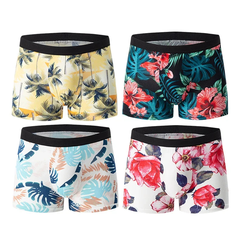4-piece MEN'S Fashionable and Charming Flower Underwear