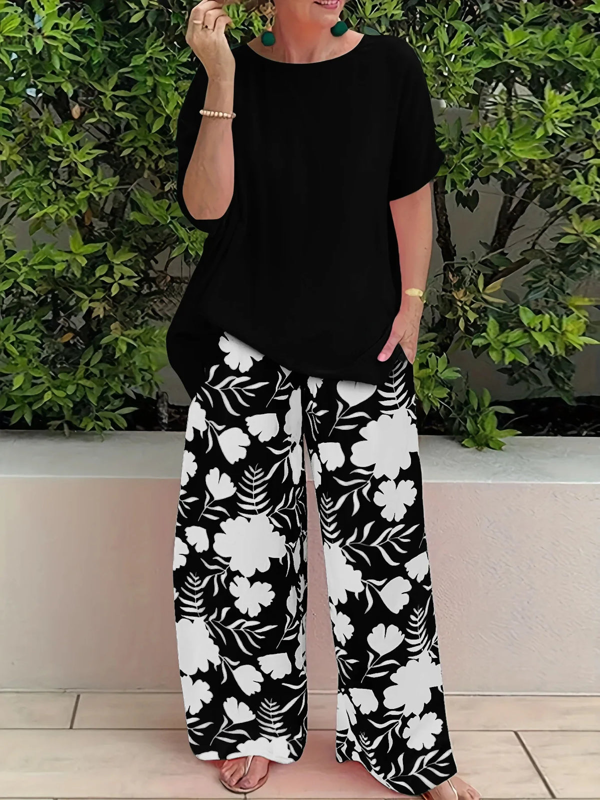 Wide Leg Pant Two Piece Set Women Fashion Short Sleeve Shirt and Pant