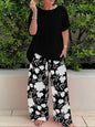 Wide Leg Pant Two Piece Set Women Fashion Short Sleeve Shirt and Pant